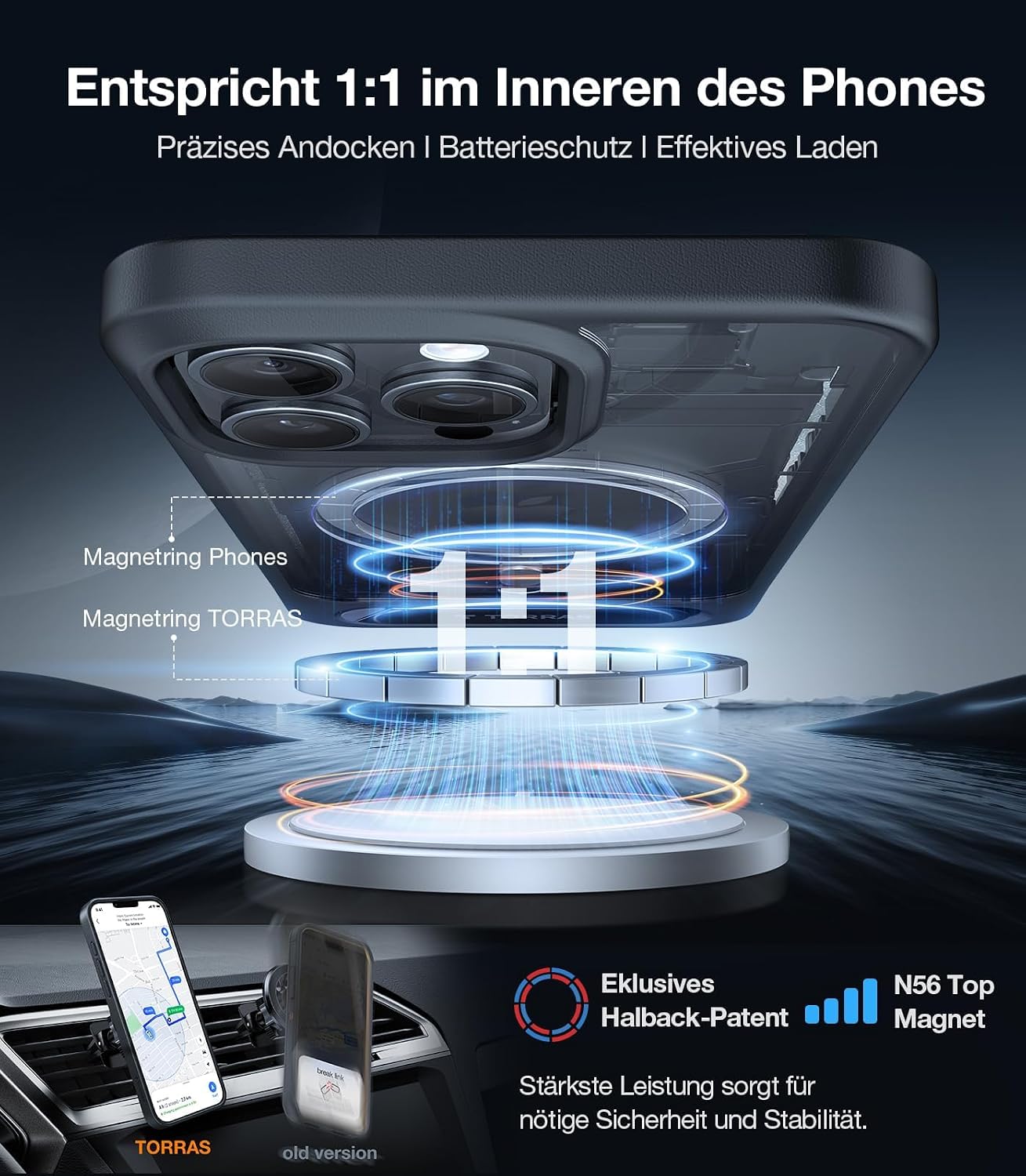 Detalle 2 de TORRAS Ostand L1: iPhone 15 Pro Hülle mit Flügelständer — MagSafe-kompatibel, Militärschutz, matt Schwarz