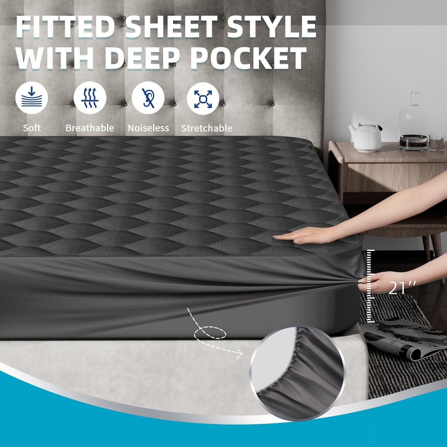 Detalle de Hapiclody King waterproof mattress protector