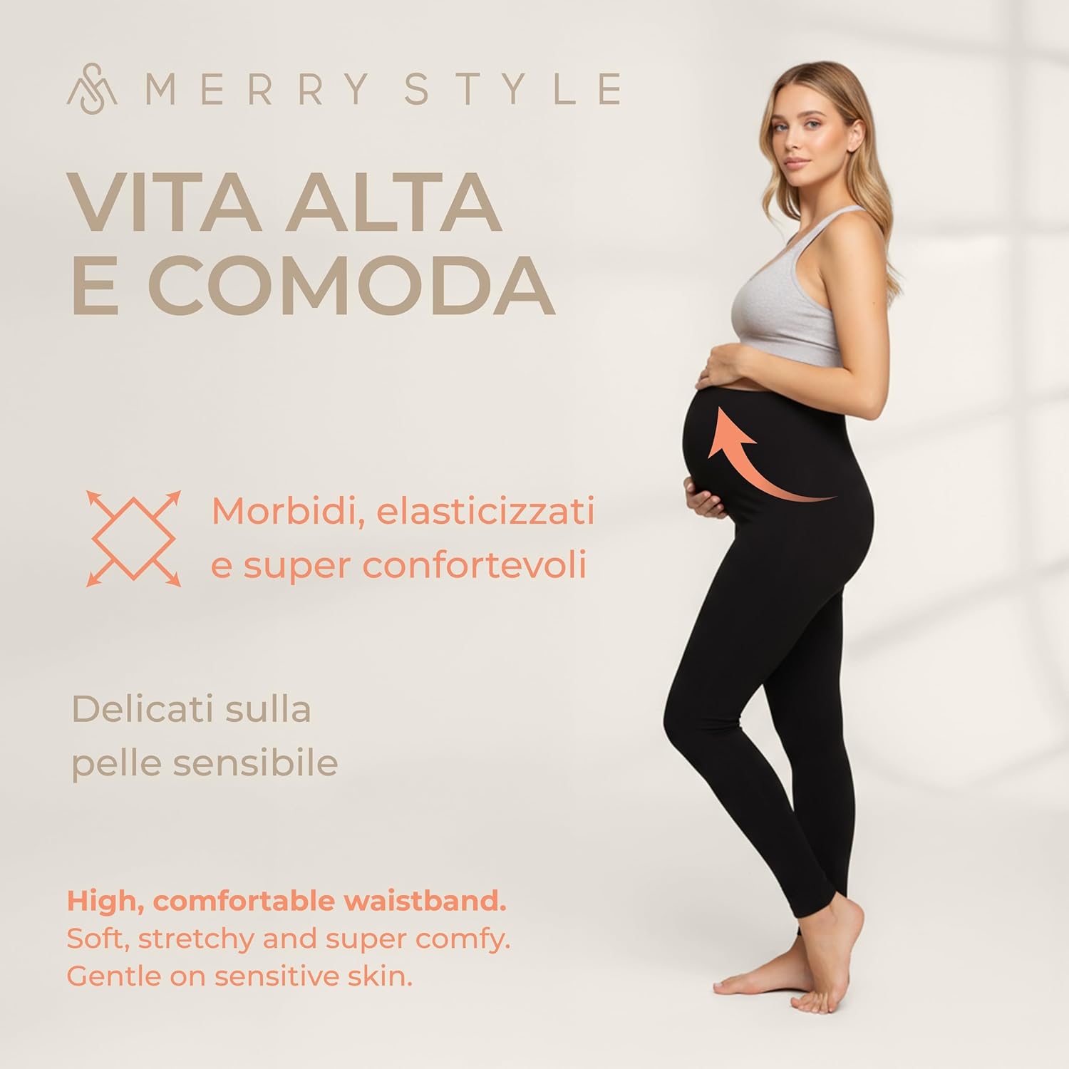 Detalle de Merry Style Leggings Premaman Lunghi Donna MS10-297: comfort e stile per gestire la gravidanza