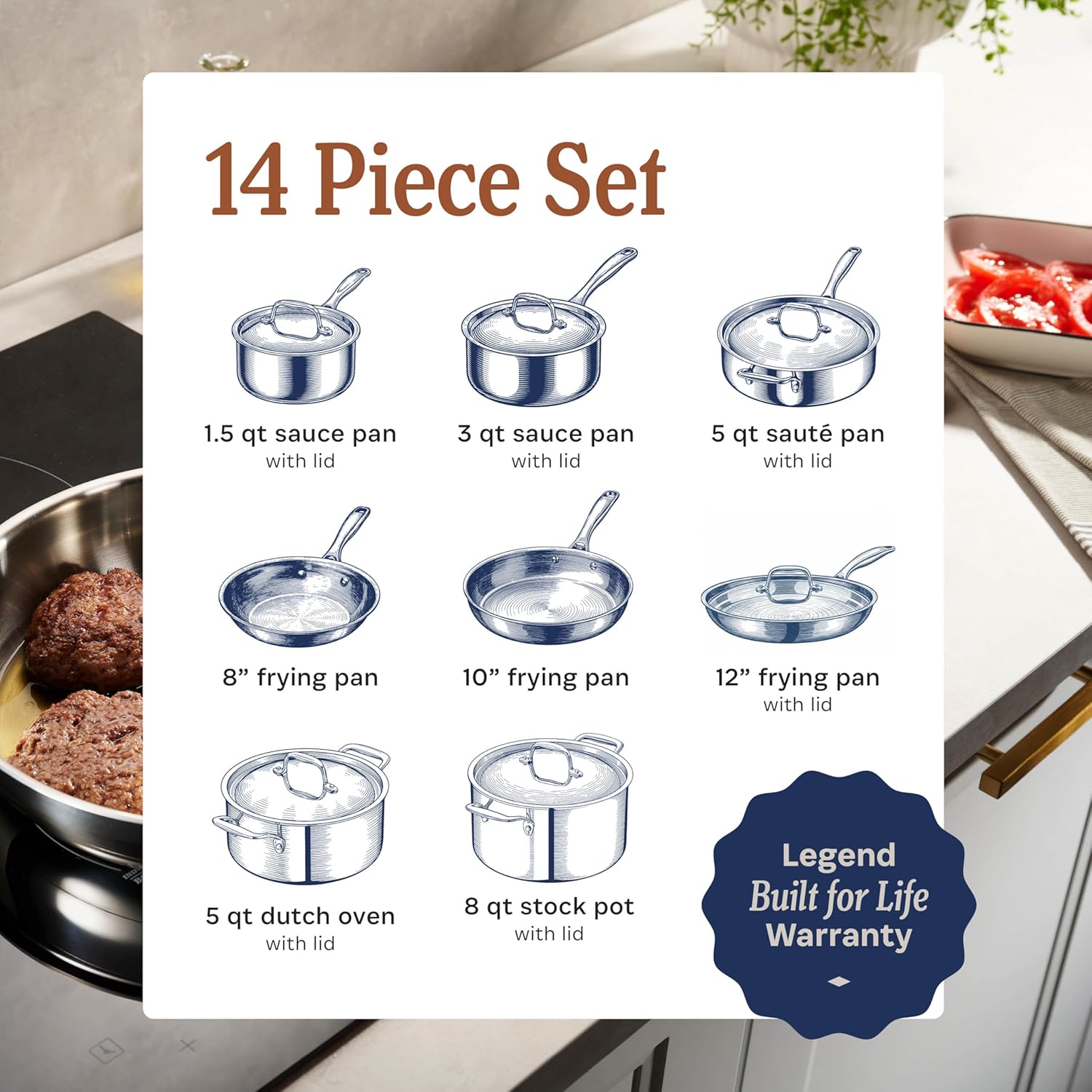 Detalle 2 de LEGEND COOKWARE 12-Piece 5-Ply Stainless Set