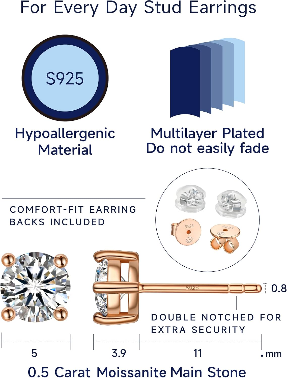Thumbnail 6 de MomentWish Moissanite 6,5 mm boucles d'oreilles