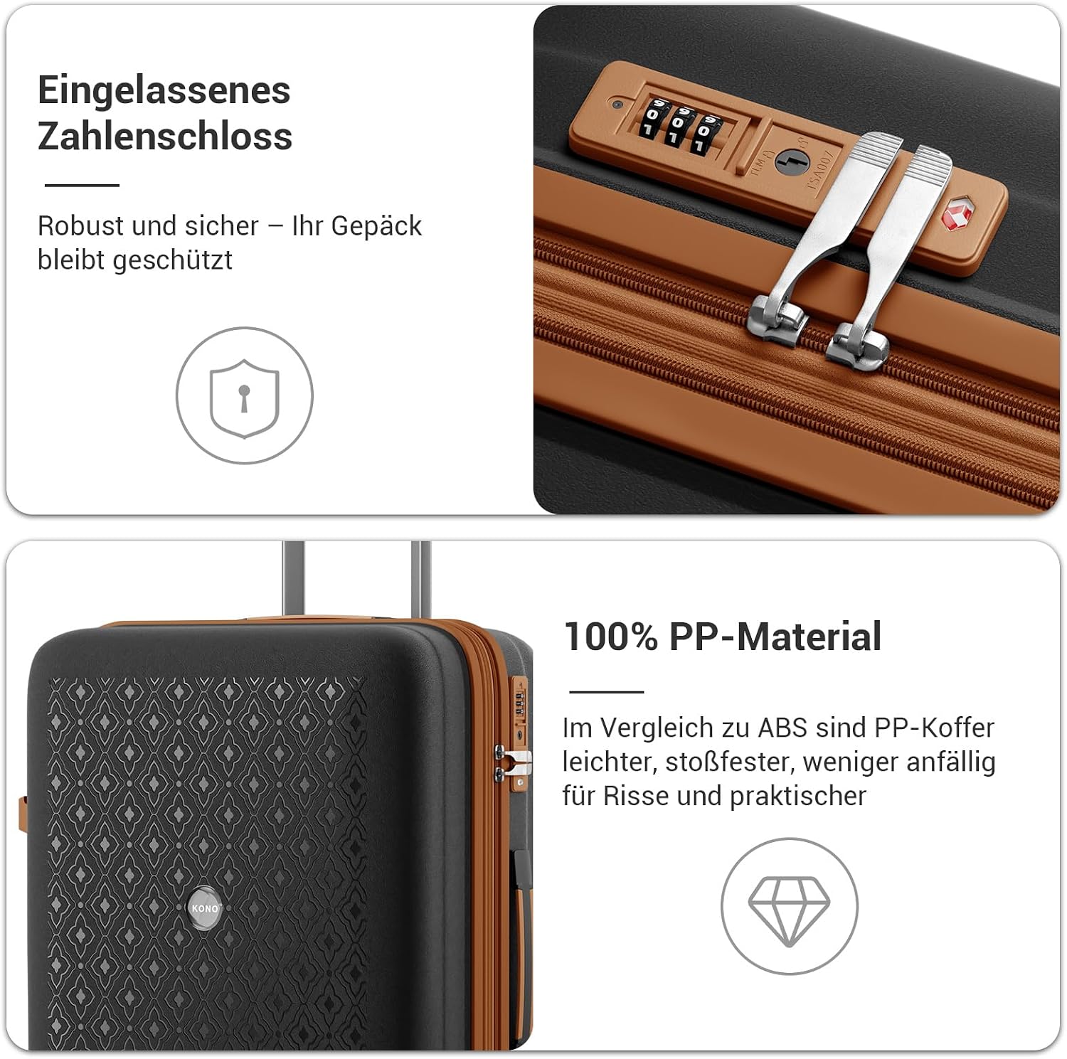 Thumbnail 3 de Kono 24" PP Suitcase with Expansion, TSA Lock and Cup Holder