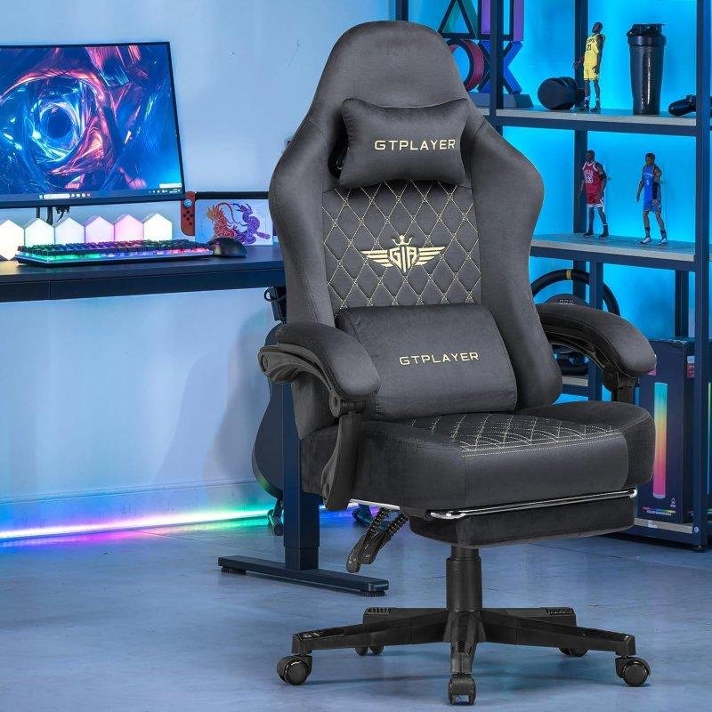 Detalle 2 de Silla Gaming GTPLAYER Ergonómica con Reposapiés y Resorte, tela gris (150 kg) – para largas sesiones