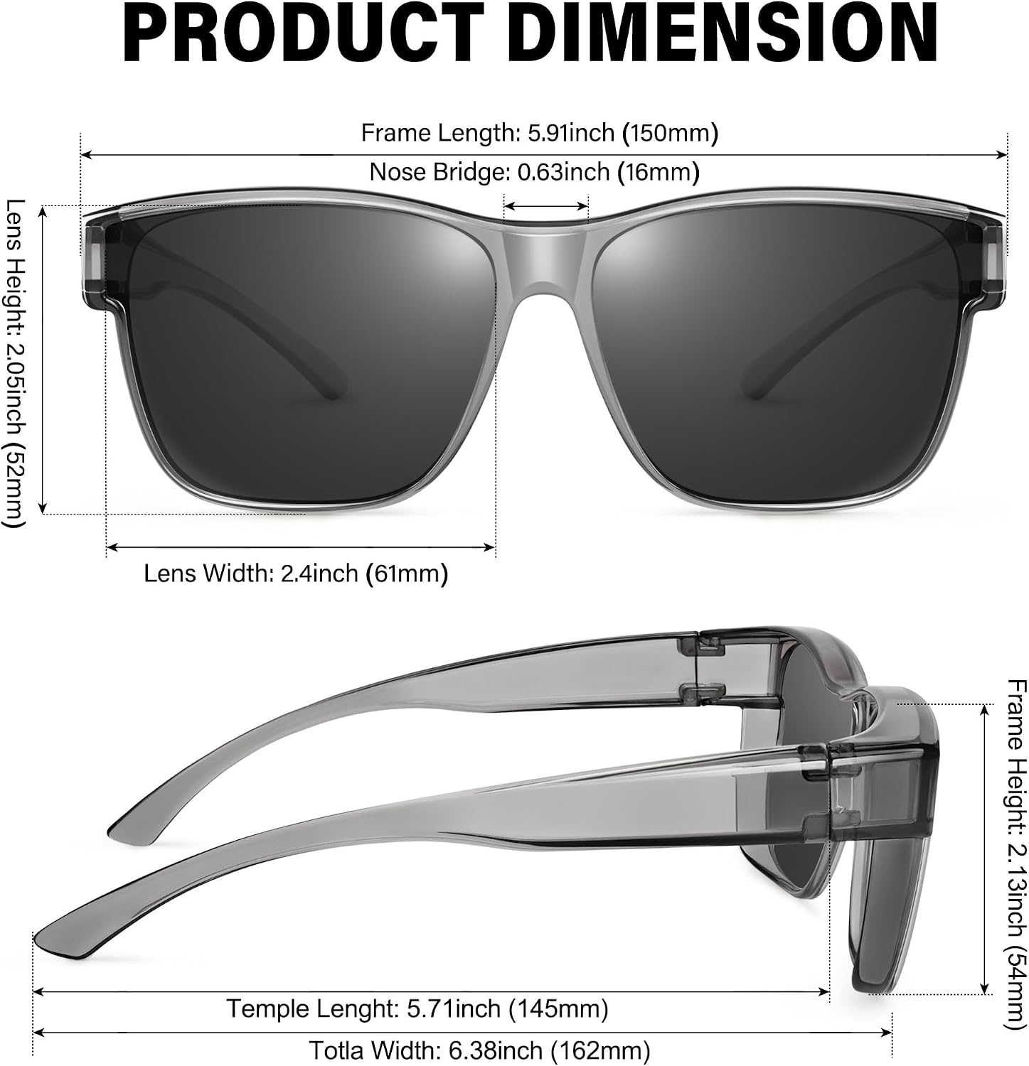 Detalle de URUMQI Überzieh Sonnenbrille über Normalbrille – Polarisiert, UV400, TR90