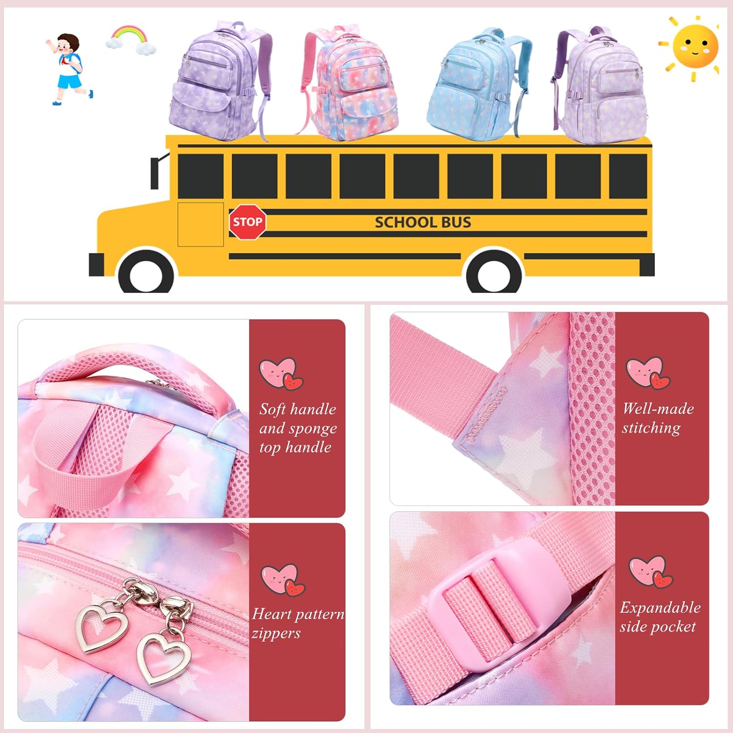Thumbnail 5 de 3Pcs Gradient Star Backpack Set for Girls