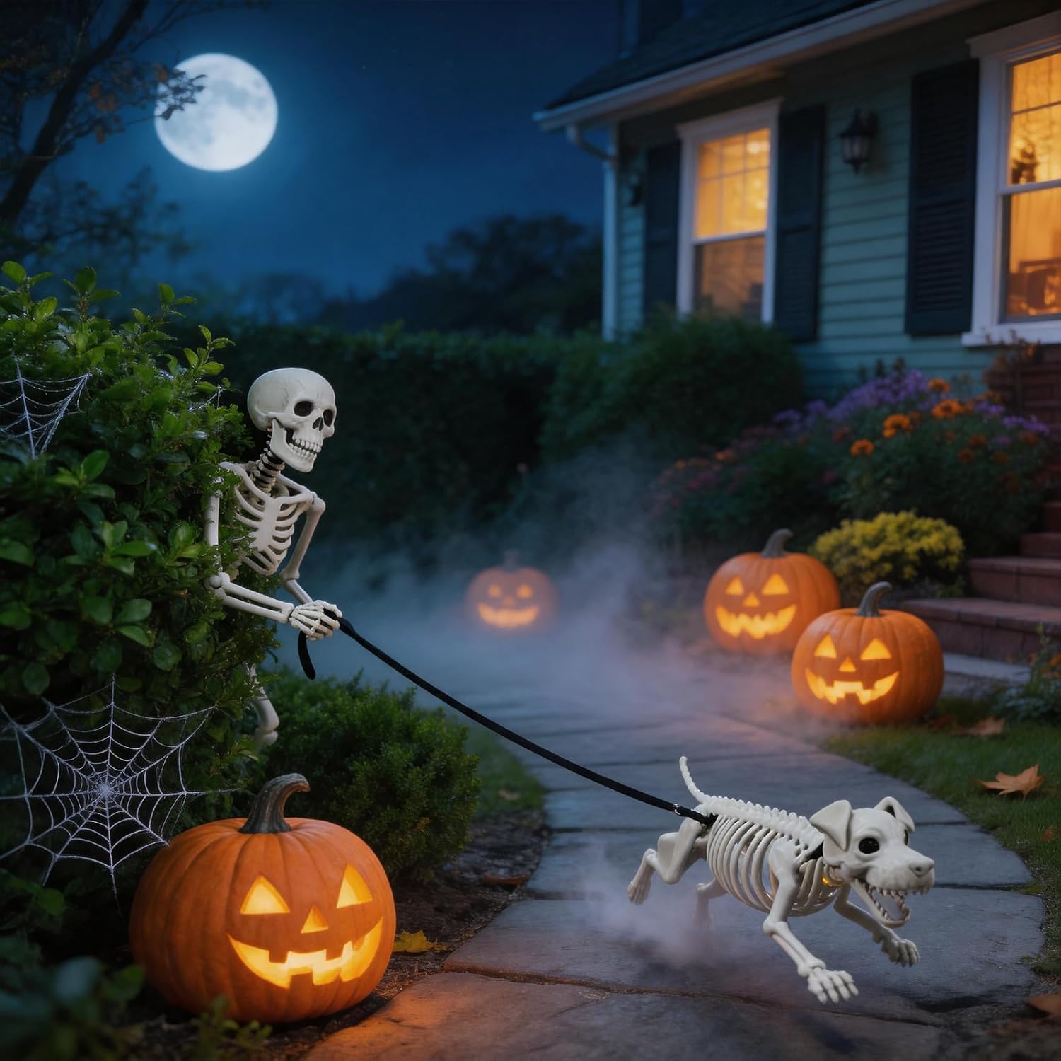 Thumbnail 6 de UZYZMS Skeleton-Human-Dog Lighted Halloween Skeleton Set with 2 Light Strings