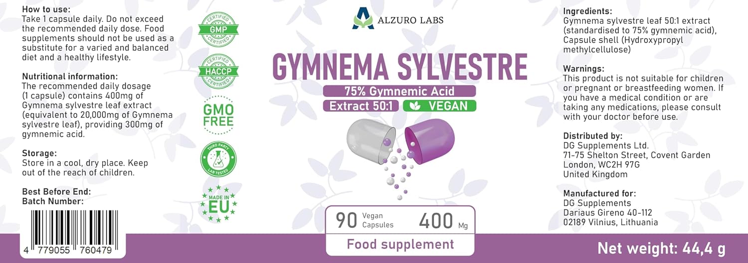 Detalle 2 de ALZURO LABS Gymnema Sylvestre 20 000mg 90 gélules