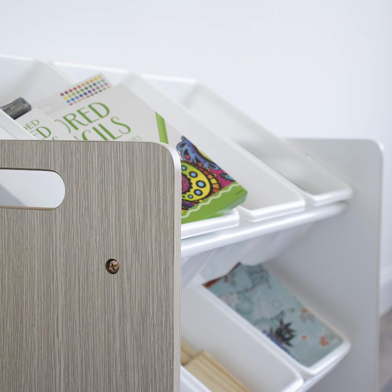 Thumbnail 5 de Humble Crew Wooden Toy Storage Organiser with 9 BPA-Free Bins (Sandwashed/White)