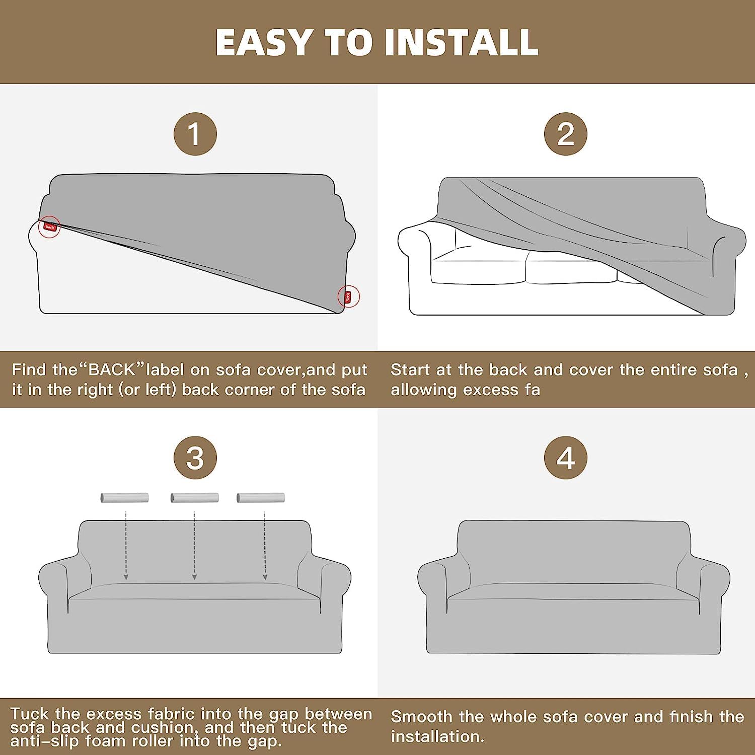 Thumbnail 6 de Ystyle housse de canapé extensible 4 places avec accoudoirs (universelle) – tissu jacquard façon moderne, sable