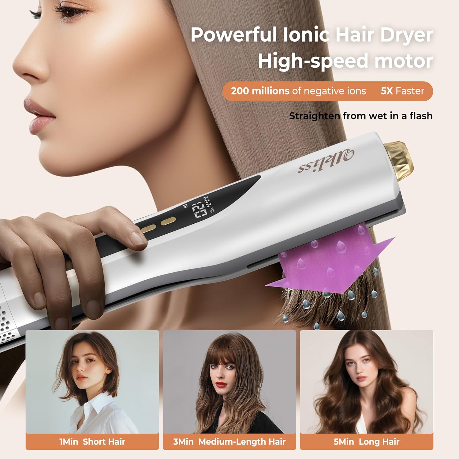 Thumbnail 2 de UKLISS Sèche-Cheveux Lisseur 3 en 1 – Pro Lisseur à Air Ionique et Plasma Coiffage Mouillé à Sec