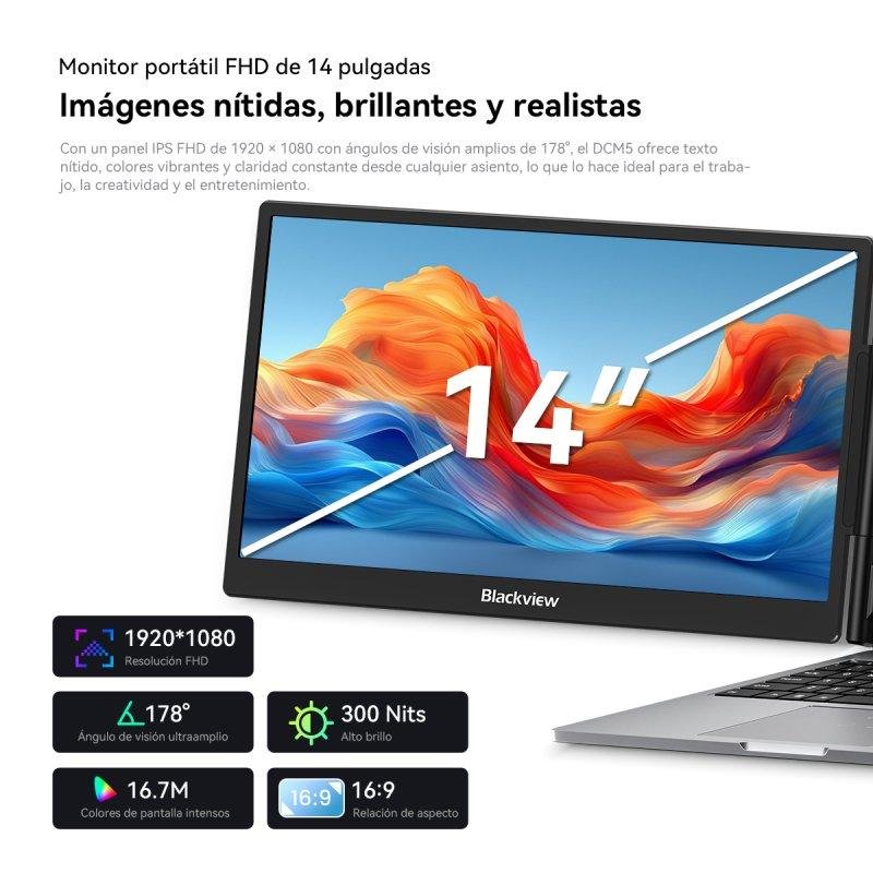 Detalle 2 de Monitor Blackview DCM5 14" FullHD IPS con USB-C y altavoz integrado