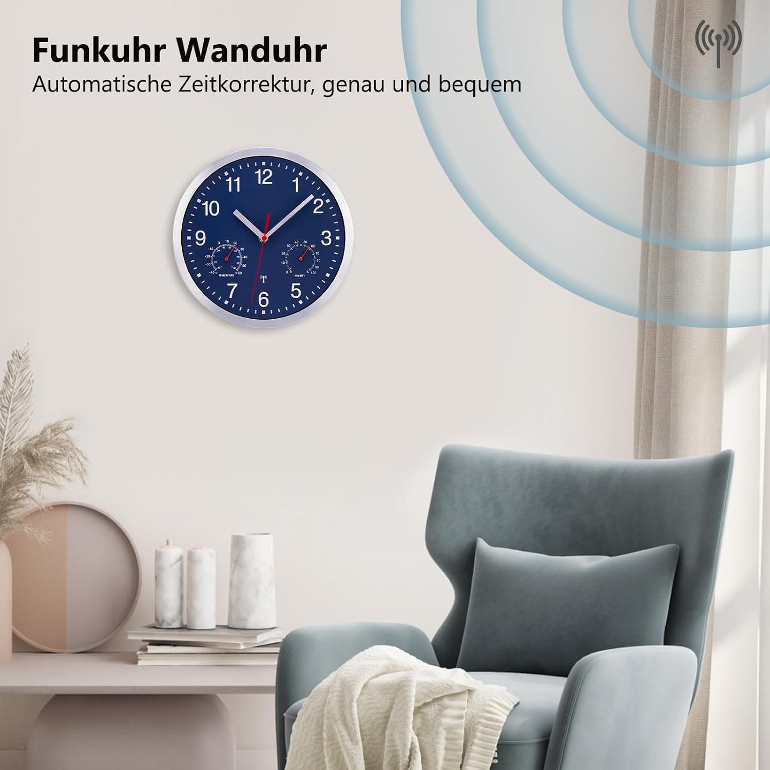 Thumbnail 1 de ACCSHINE 1027735 radiogestuurde wandklok 25 cm, stil en blauw