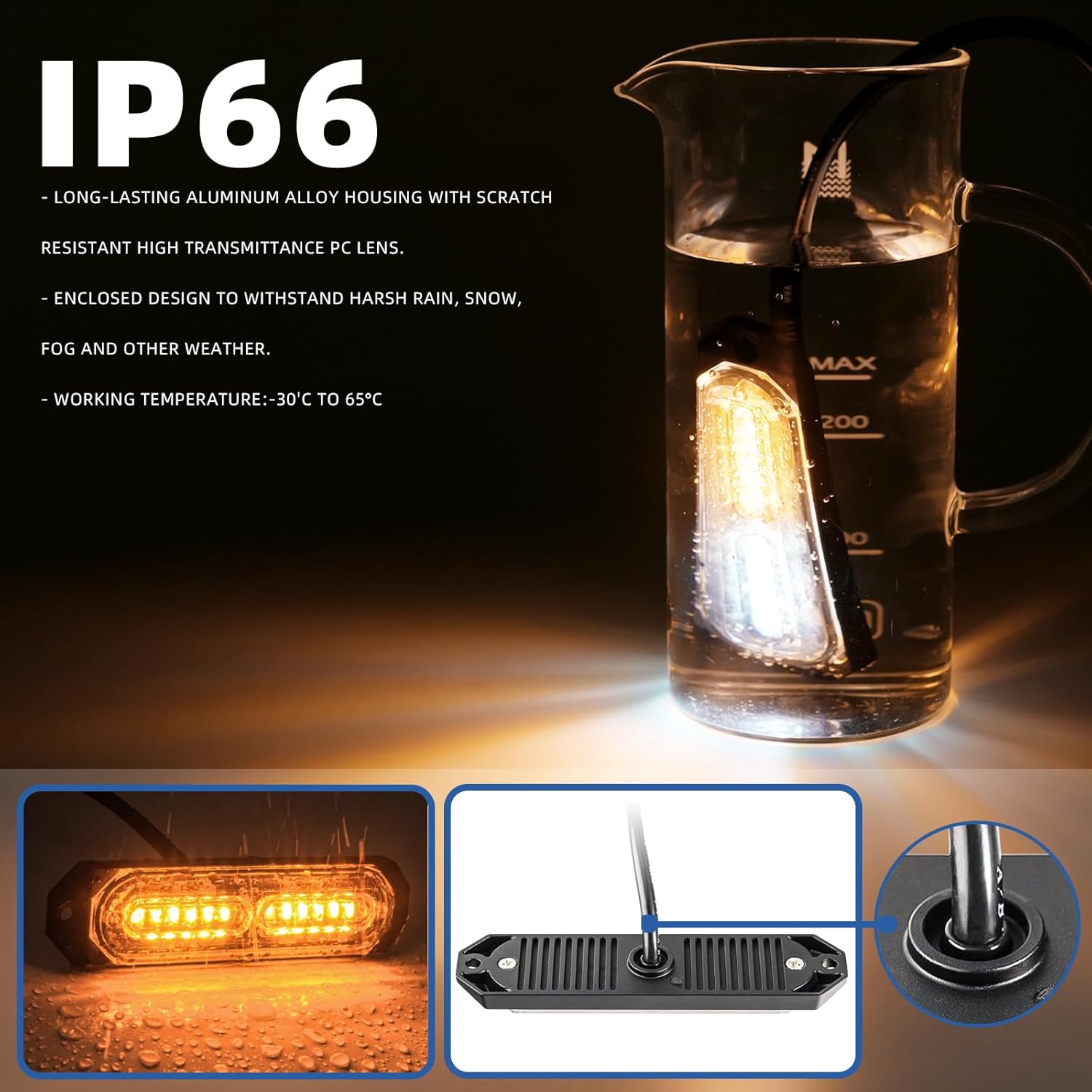 Thumbnail 4 de PKINGLAKE 8-Piece 12-LED Sync Feature Emergency Strobe Grille Lights (Blue/White)