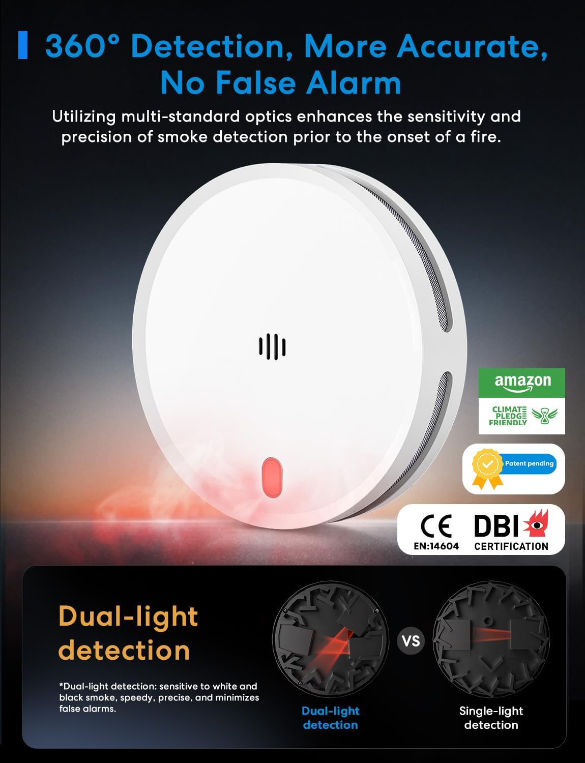 Thumbnail 1 de Meross Matter Rauchmelder vernetzt – 6er-Set mit Dual-Lichtsensor und App-Warnmeldungen (MSH450 Hub enthalten)