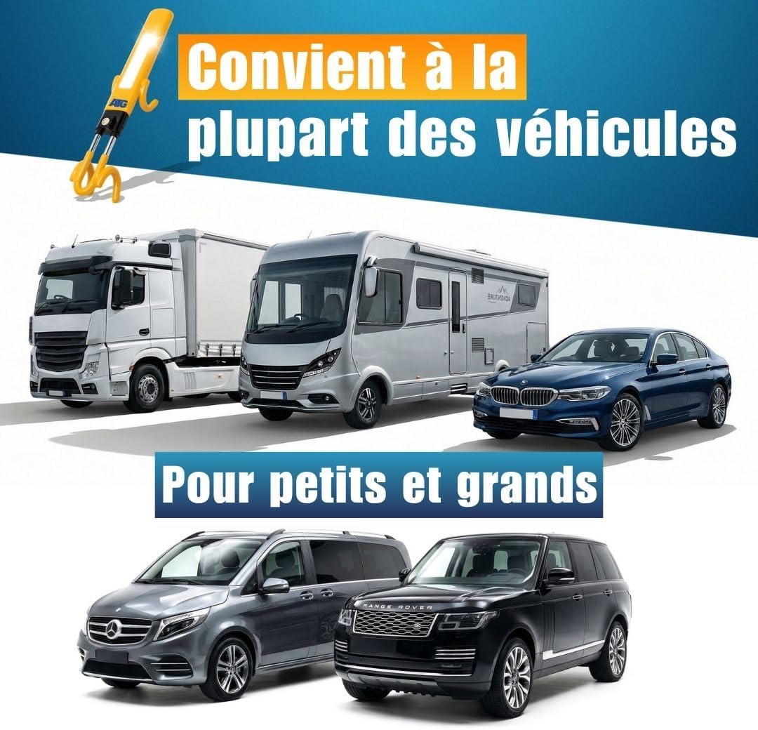 Detalle de ATG Bloque Volant Voiture – Antivol volant en acier trempé, protection anti-perçage et cylindre haute sécurité
