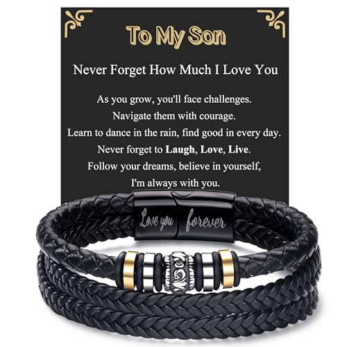 Detalle de BMMYE Gift for Son Leather Bracelet – Personalised Triple-Braided Mens Gift