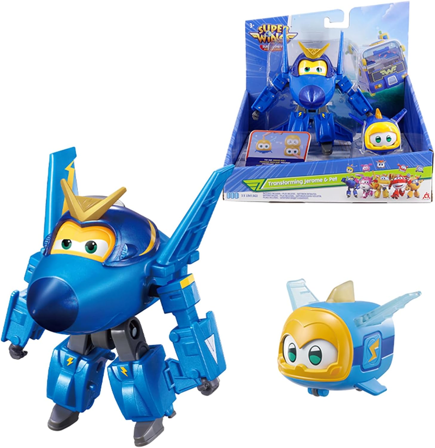Super Wings Transforming Flugzeug Jerome & Pet (ca. 12 cm) inkl. Haustier „Jerome Pet“ – verwandelnde Spiel-Figur