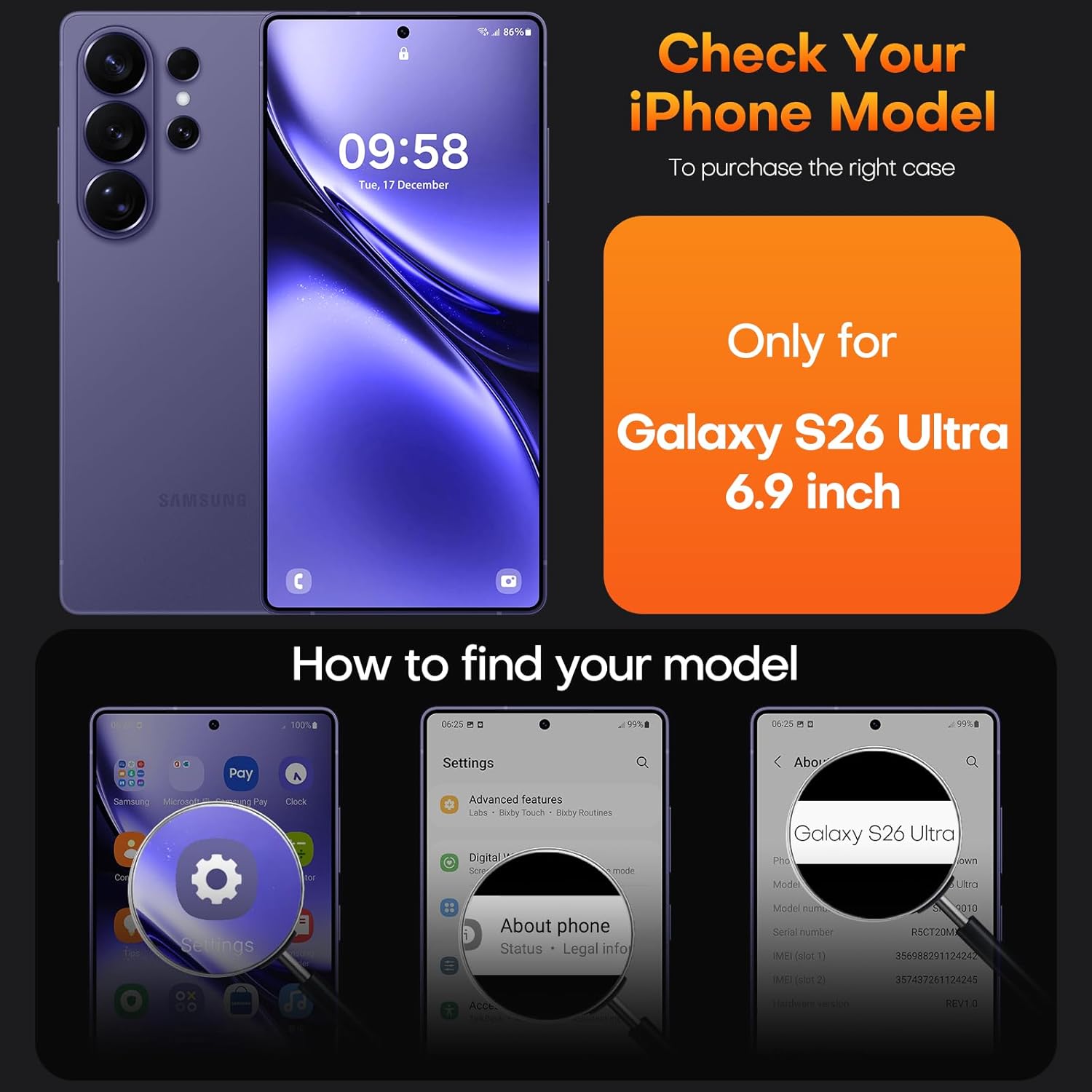 Thumbnail 6 de TAURI Magnetic Case for Samsung Galaxy S26 Ultra with Tempered Glass Screen Protector (Purple)