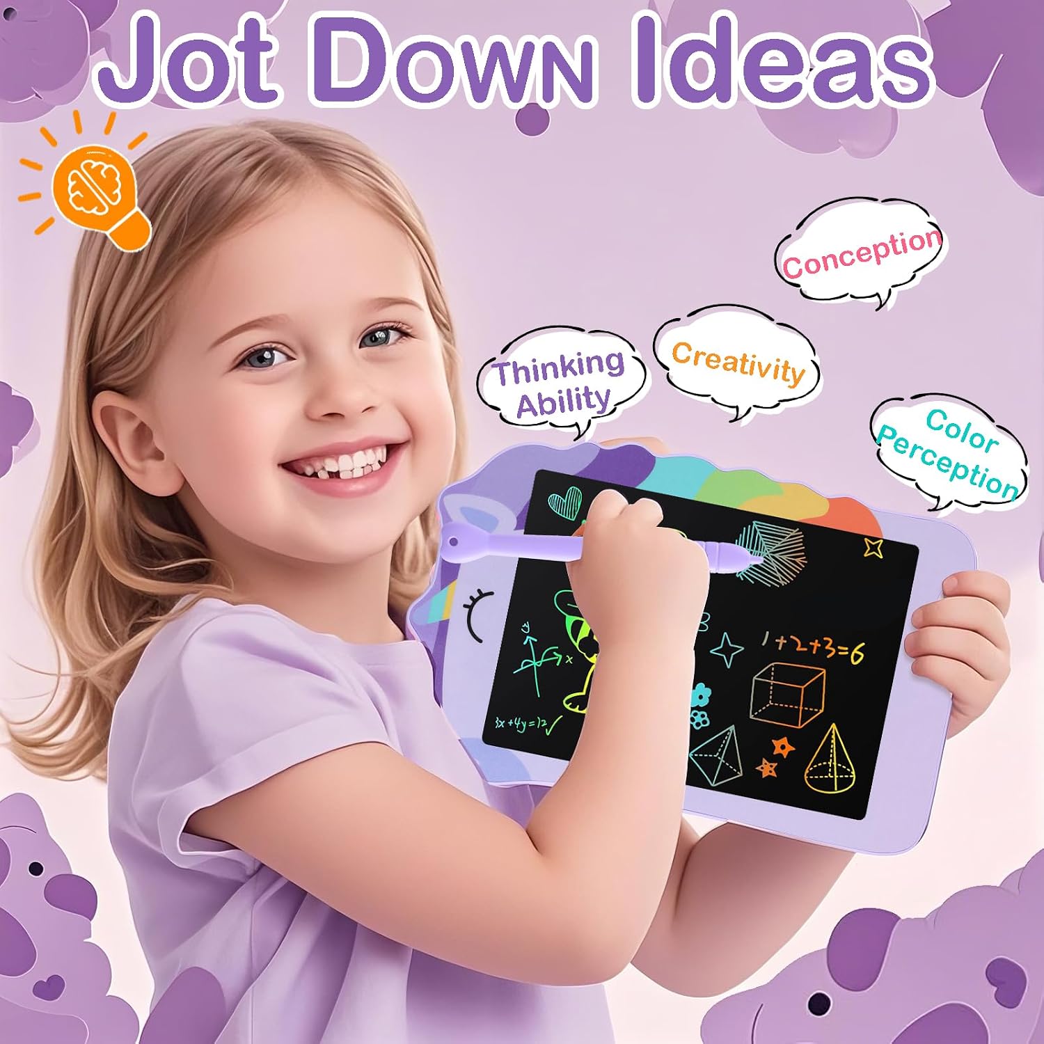 Detalle de Decute KM806 LCD Writing Tablet, 8.5-Inch Purple Unicorn Doodle Board