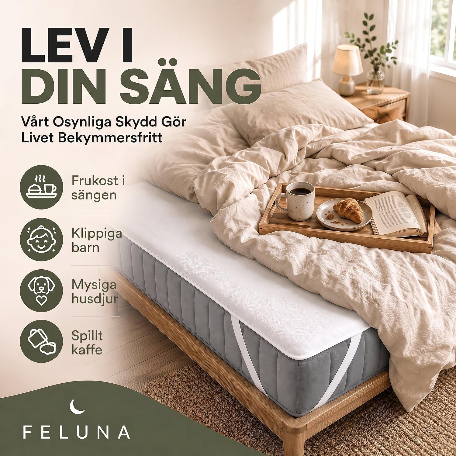 Detalle de Feluna madrasskydd 60x120 cm – vattentätt med ovansida i bambufiber