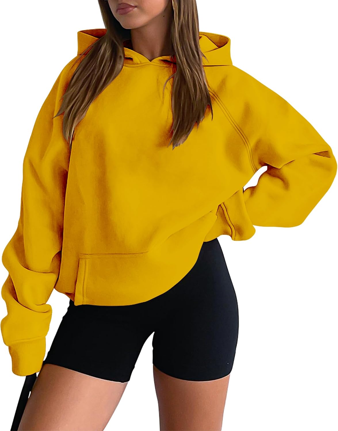 Detalle de KISSMODA women’s long sleeve kangaroo pocket pullover hoodie (oversized boyfriend style)
