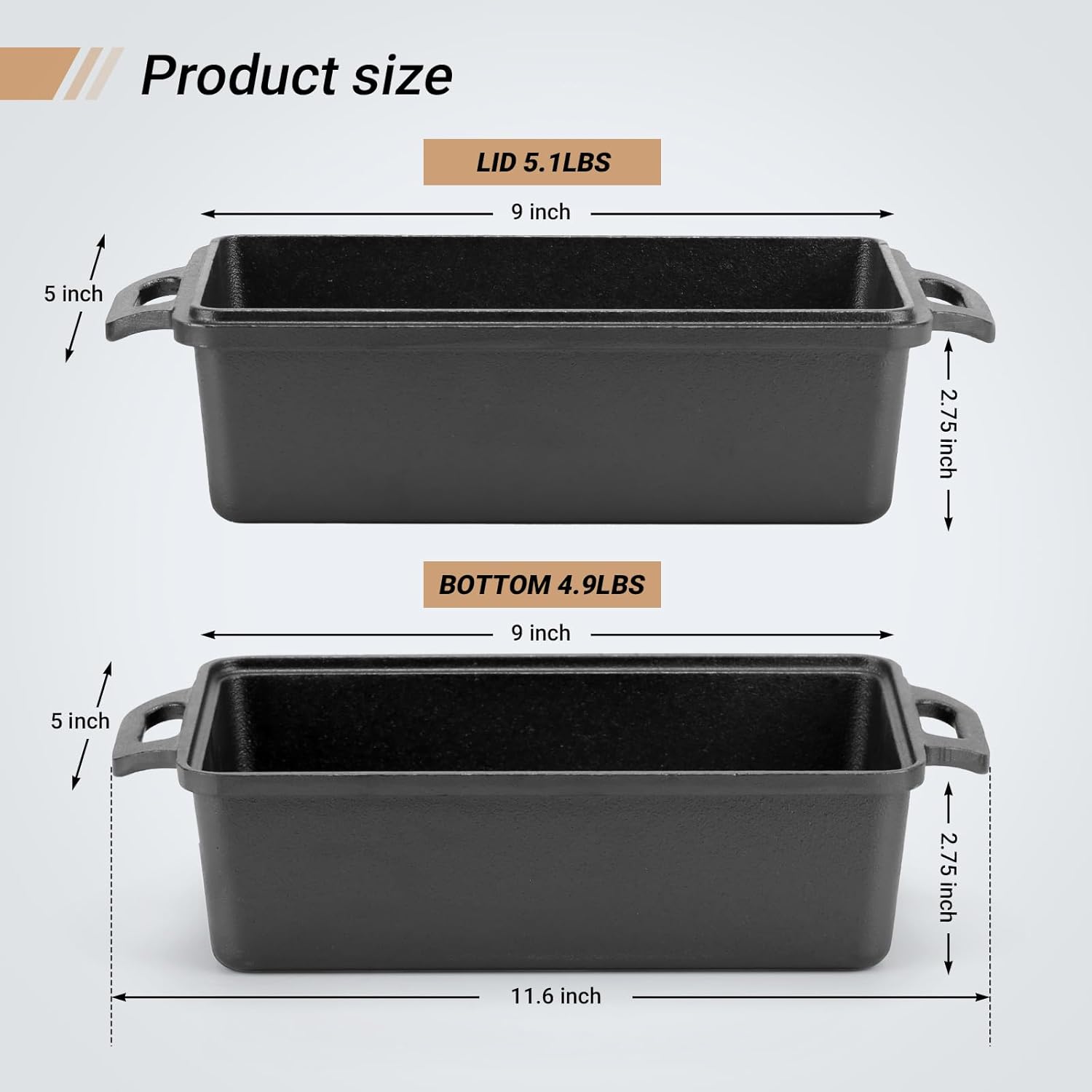 Thumbnail 2 de Northriver Casting 9×5 Inch Cast Iron Loaf Pan with Lid (2-Piece Set) for Bread, Cake, and Meatloaf