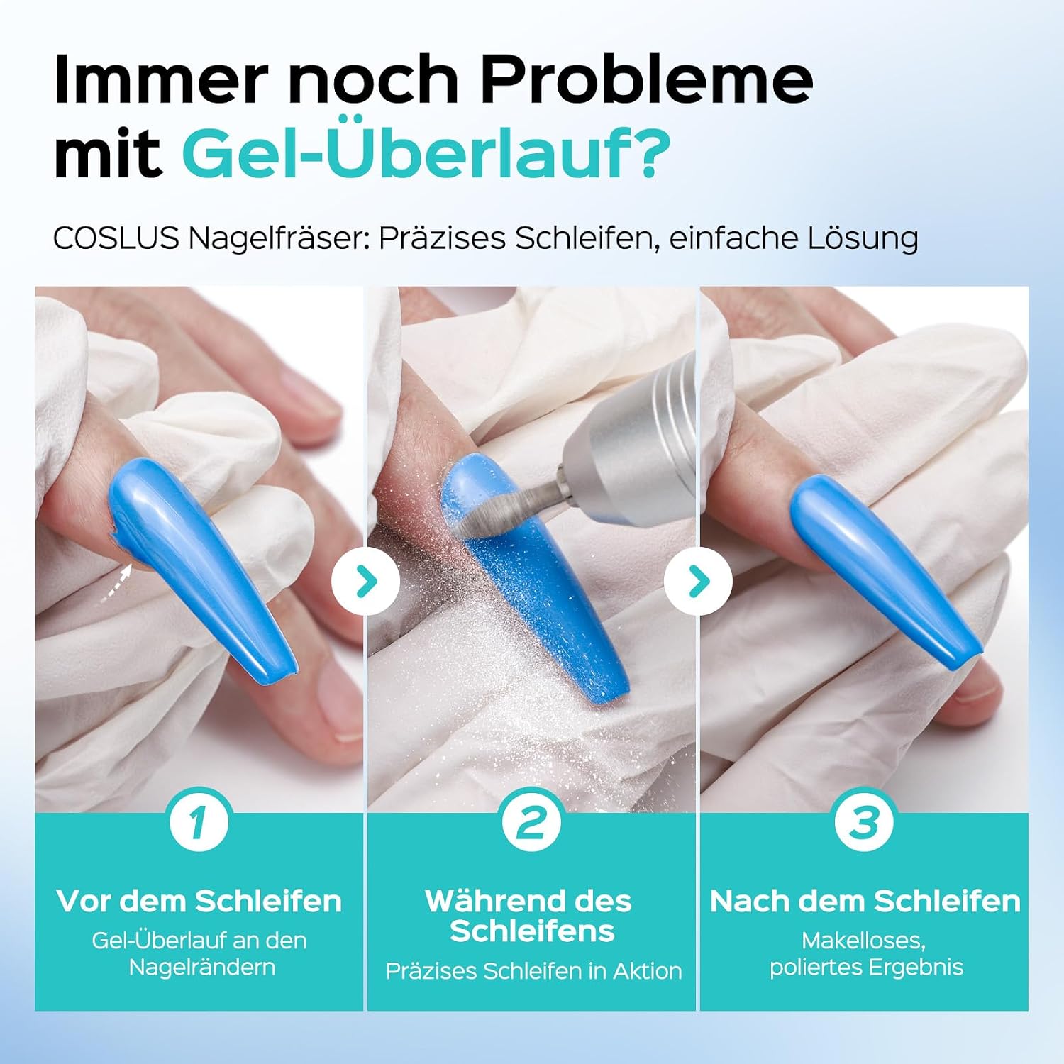 Detalle de COSLUS E50 Nagelfräser Professionell Set – 35.000 U/min, LCD-Anzeige, 6 Bits, 31 Schleifbänder