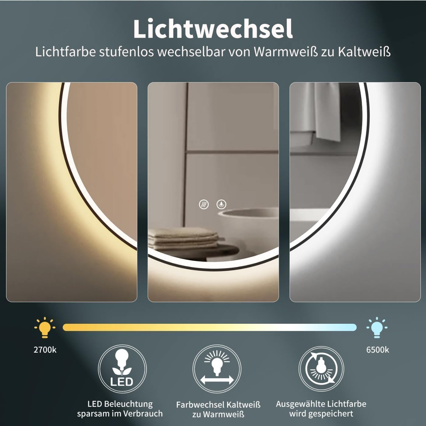 Thumbnail 6 de ApeJoy Specchio da Bagno Rotondo LED 60 cm, Cornice Nera con Anti-Appannamento e Memoria