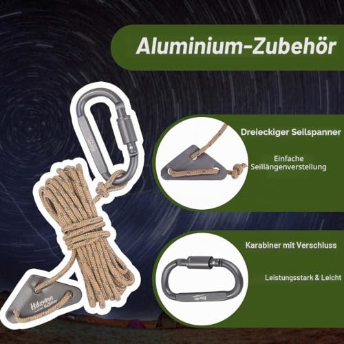 Detalle de HIKEMAN 4mm Reflektierende Zelt Abspannseile – 4 m, Karabinerhaken, 73 g, Tragfähigkeit bis 550 lbs