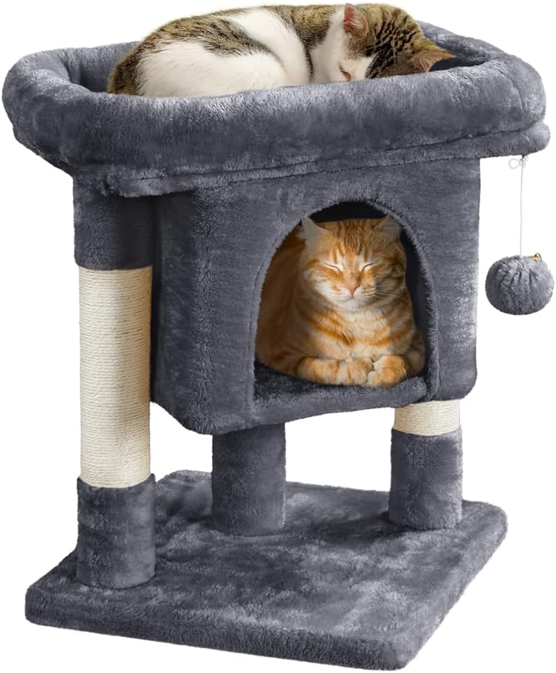Detalle de Yaheetech Tiragraffi Albero per Gatti con Posatoio e Treppiede in Sisal – 40,5 x 40,5 x 59 cm, Grigio Scuro