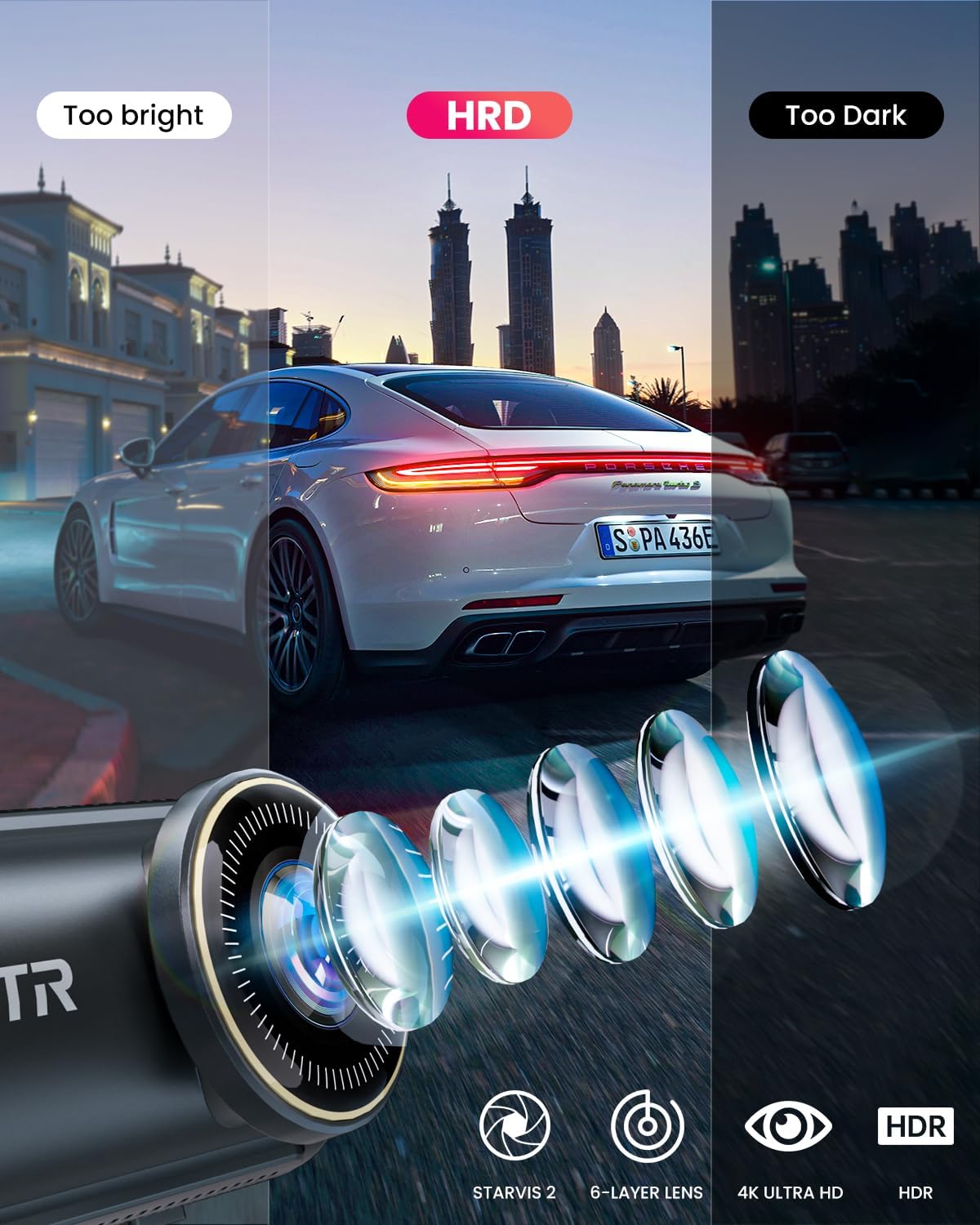 Thumbnail 2 de 4K Dash Cam Front and Rear with 64GB SD Card — Dual 4K/1080P, 5GHz Wi‑Fi, App Control