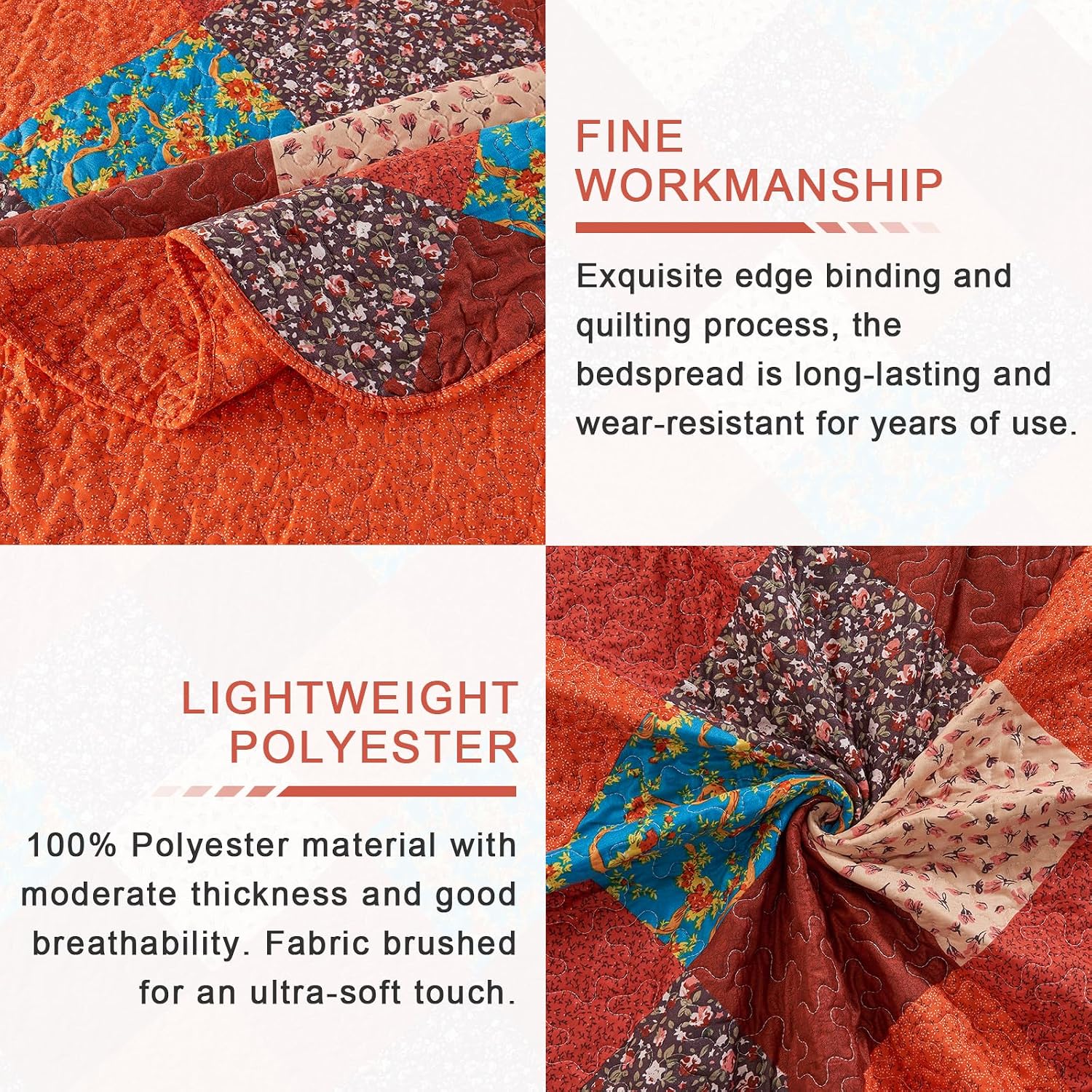 Detalle de Qucover Patchwork Couvre Lit et Dessus de Lit réversible 150x200 cm (1 personne) en boutis matelassé
