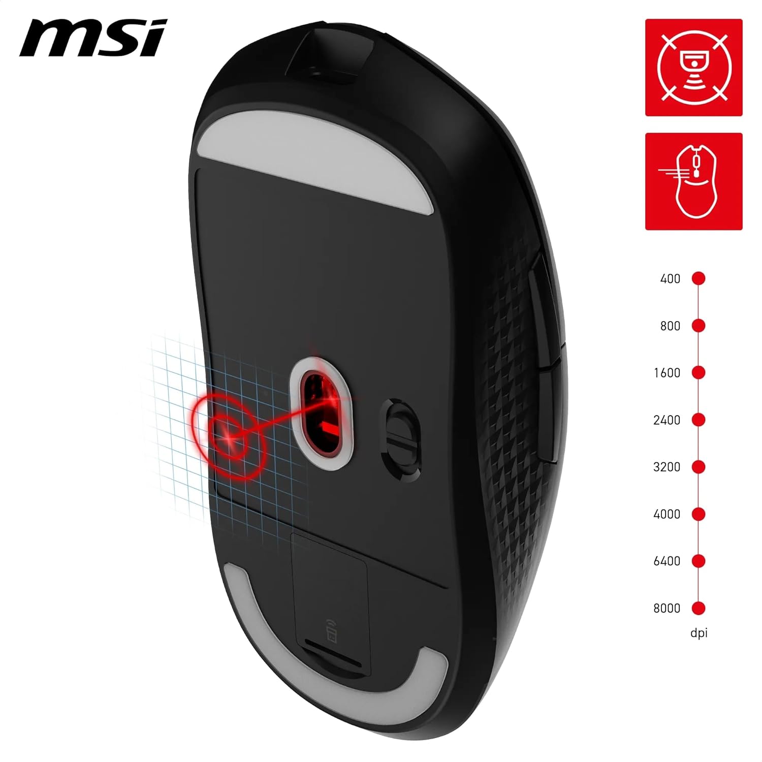 Thumbnail 5 de MSI Versa 300 Wireless : souris gaming sans fil symétrique, capteur optique 8000 DPI et 6 boutons