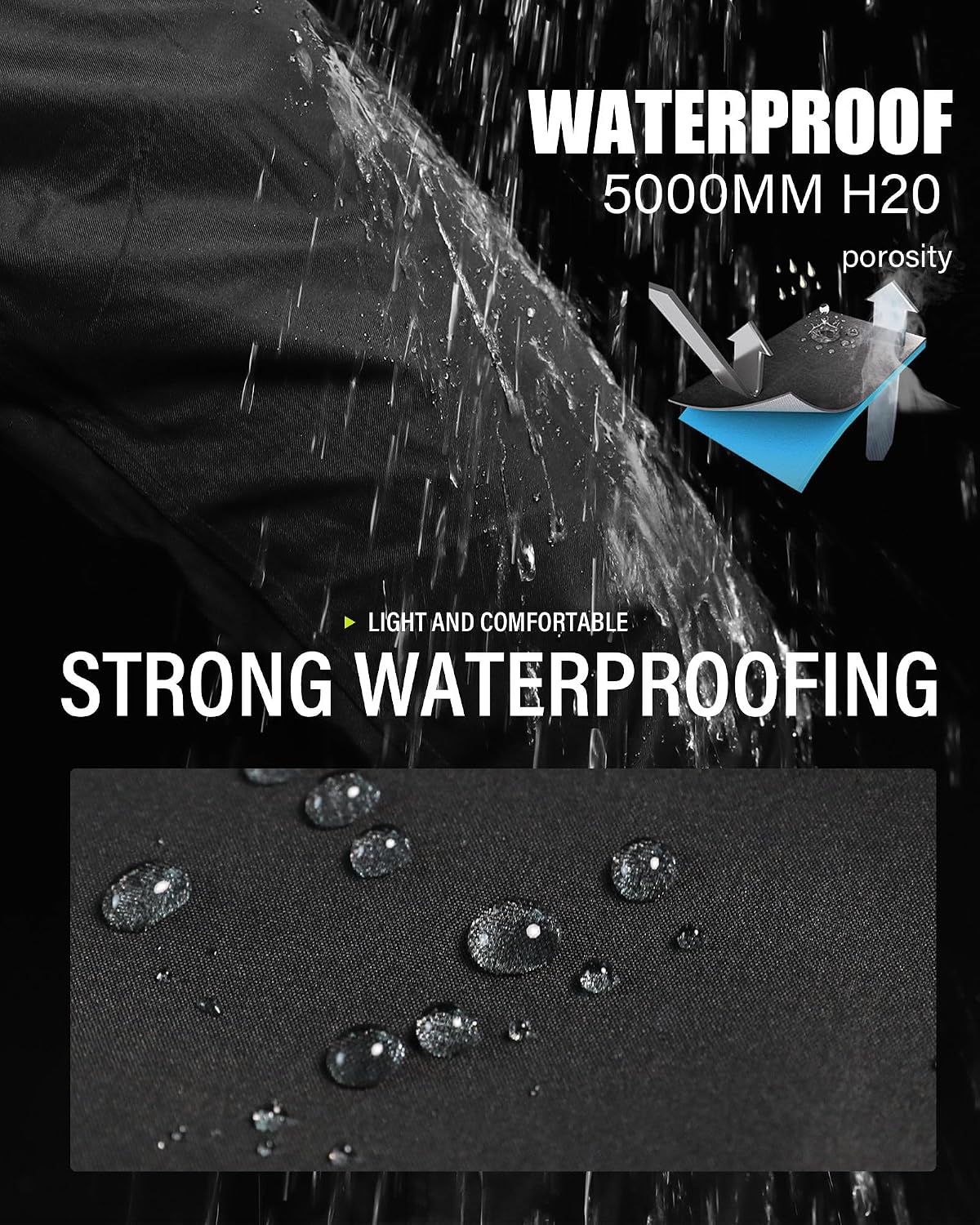 Detalle de iCreek Men's Packable Waterproof Rain Pants, 5,000 mm Rating, 230 g