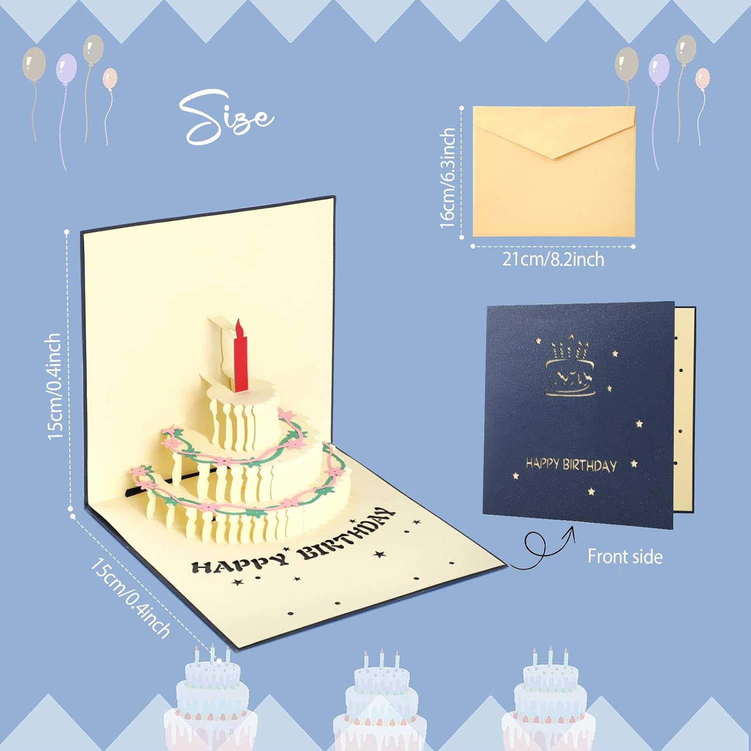 Detalle de GeeRic Carte d'anniversaire 3D musicale avec enveloppe et étiquette — Carte cadeau lumineuse pop-up