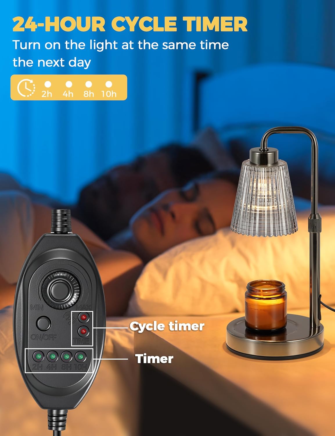Thumbnail 3 de GODONLIF Candle Warmer Lamp with Timer and Adjustable Height — Dimmable, 2 Bulbs, Gray
