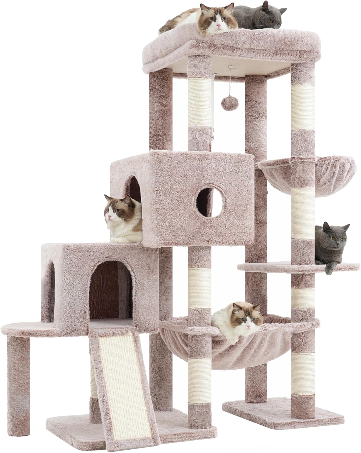 Detalle de Hey-brother Arbre à Chat avec grande plateforme, hamac et 2 niches (beige-marron) MPJ071MU