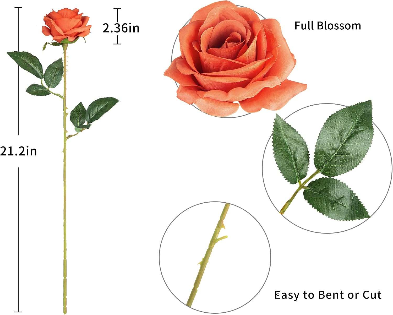 Detalle de DuHouse 10Pcs Artificial Roses Silk Flowers for Bridal & Decor (Coral)
