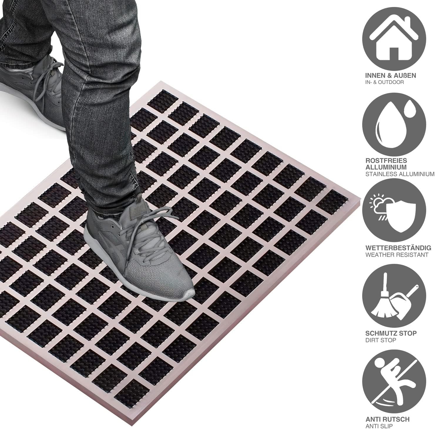 Thumbnail 3 de Paillasson de luxe GOODS+GADGETS en acier inoxydable brossé 60×40 cm avec inserts en caoutchouc