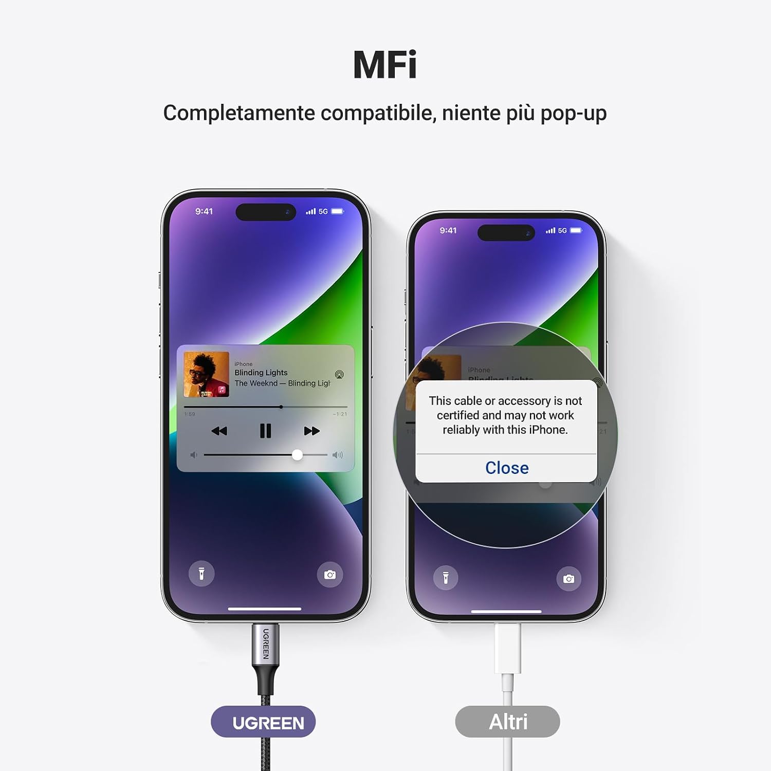 Detalle de UGREEN Cavo Aux per iPhone certificato MFi, 1 m, Lightning to 3.5 mm in Nylon – compatibile con iPhone 14/13/12 e altri modelli