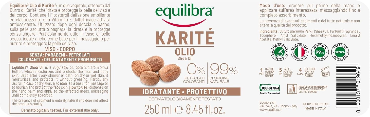 Detalle 2 de Equilibra Olio di Karité viso e corpo 250 ml