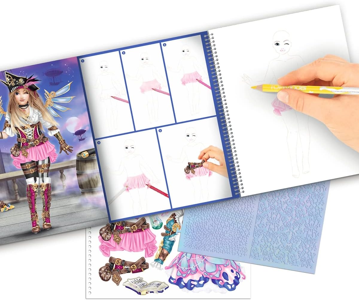 Detalle de Depesche 12147 Crea Il Tuo TOPModel – Libro da colorare Fantasy con 78 Pagine, adesivi e stencil