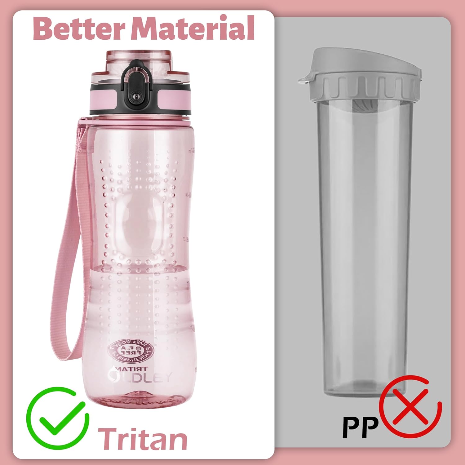 Thumbnail 3 de Oldley 750ml/25oz Sports Water Bottle (BPA-free, leakproof, time markings) – Transparent Pink