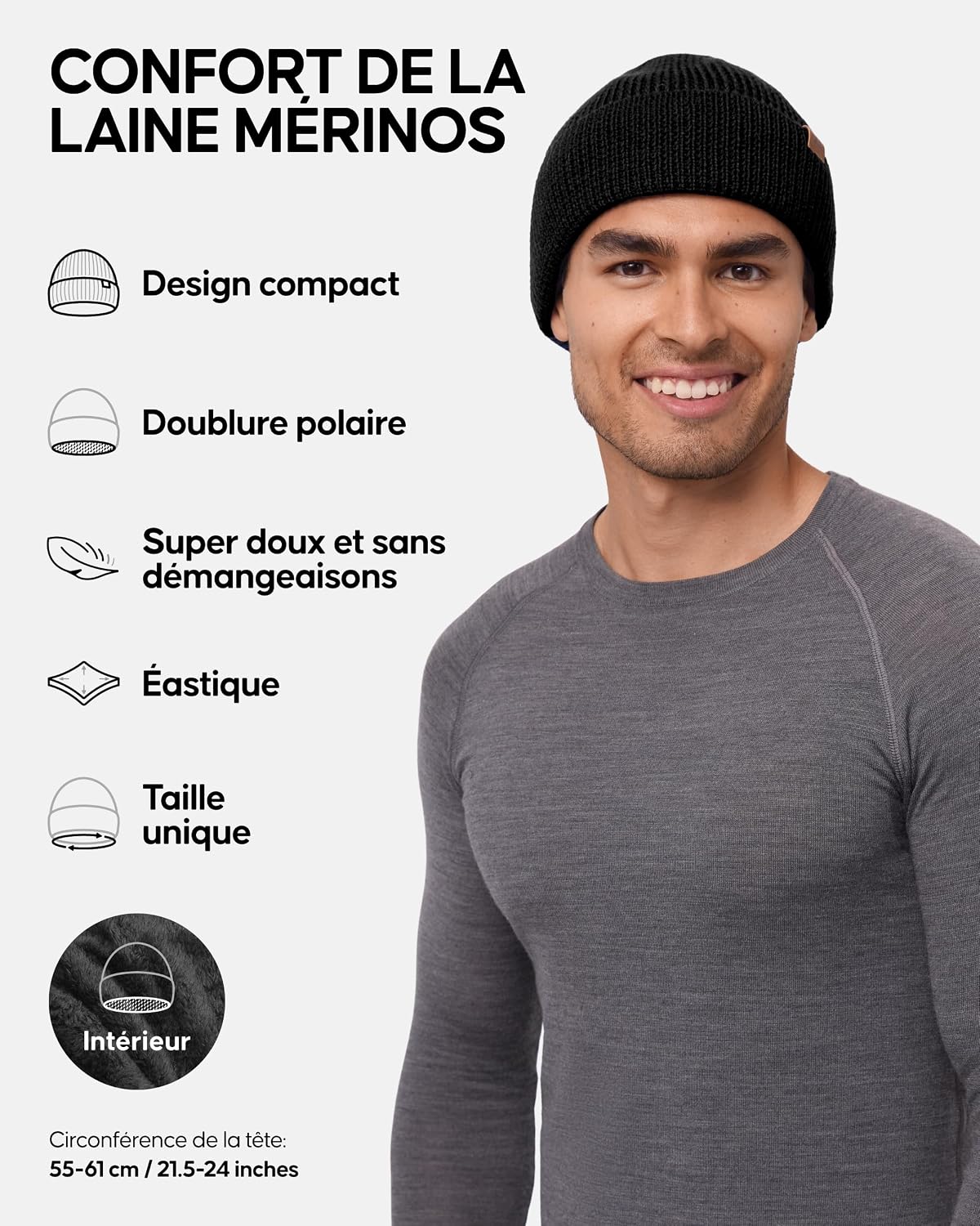 Thumbnail 1 de DANISH ENDURANCE Bonnet mérinos chaud 55‑61 cm 🧣