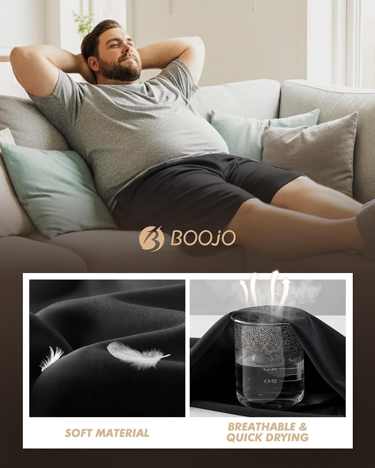Detalle de BOOJO 3 Pack Big & Tall Men's Gym Shorts – 3XL–5XL, Black with Pockets