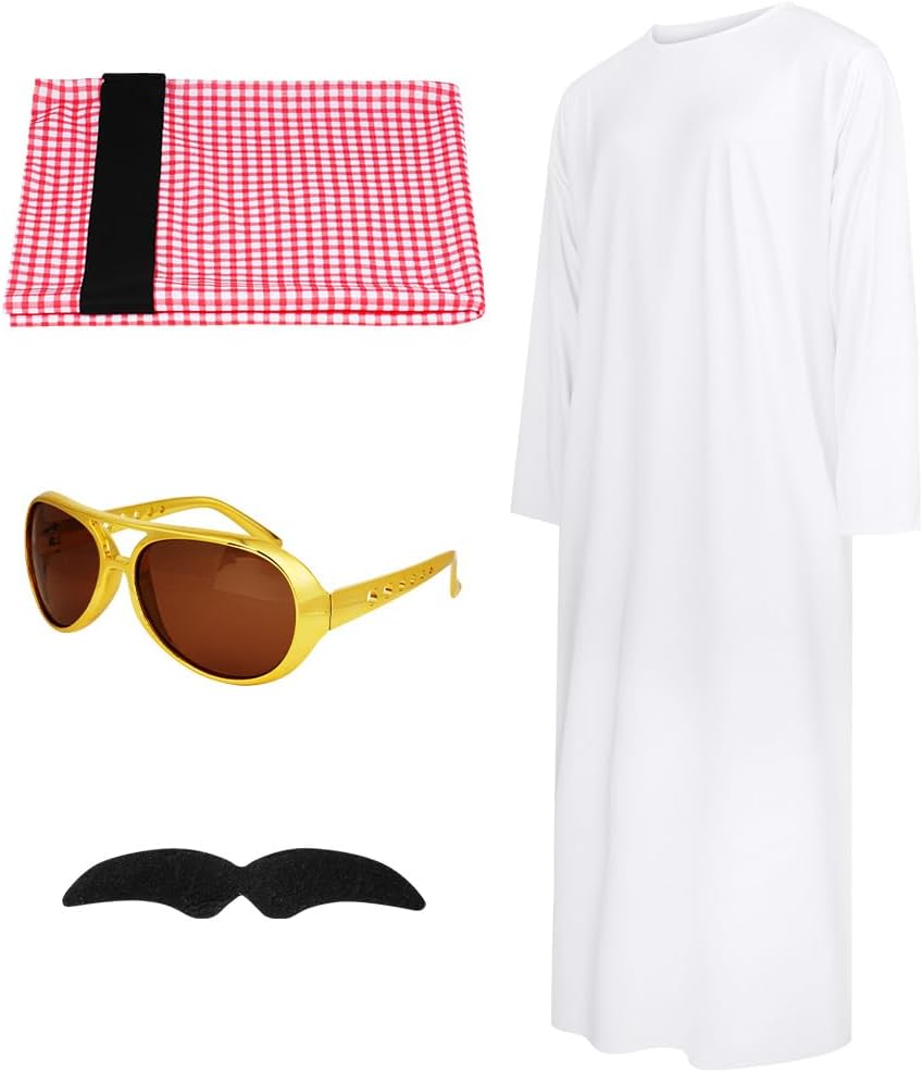 Thumbnail 6 de BSBUY Kostüm „Arabischer Scheich“ Set für Herren inkl. weißes Gewand, kariertem Kopftuch, Brille & Bart