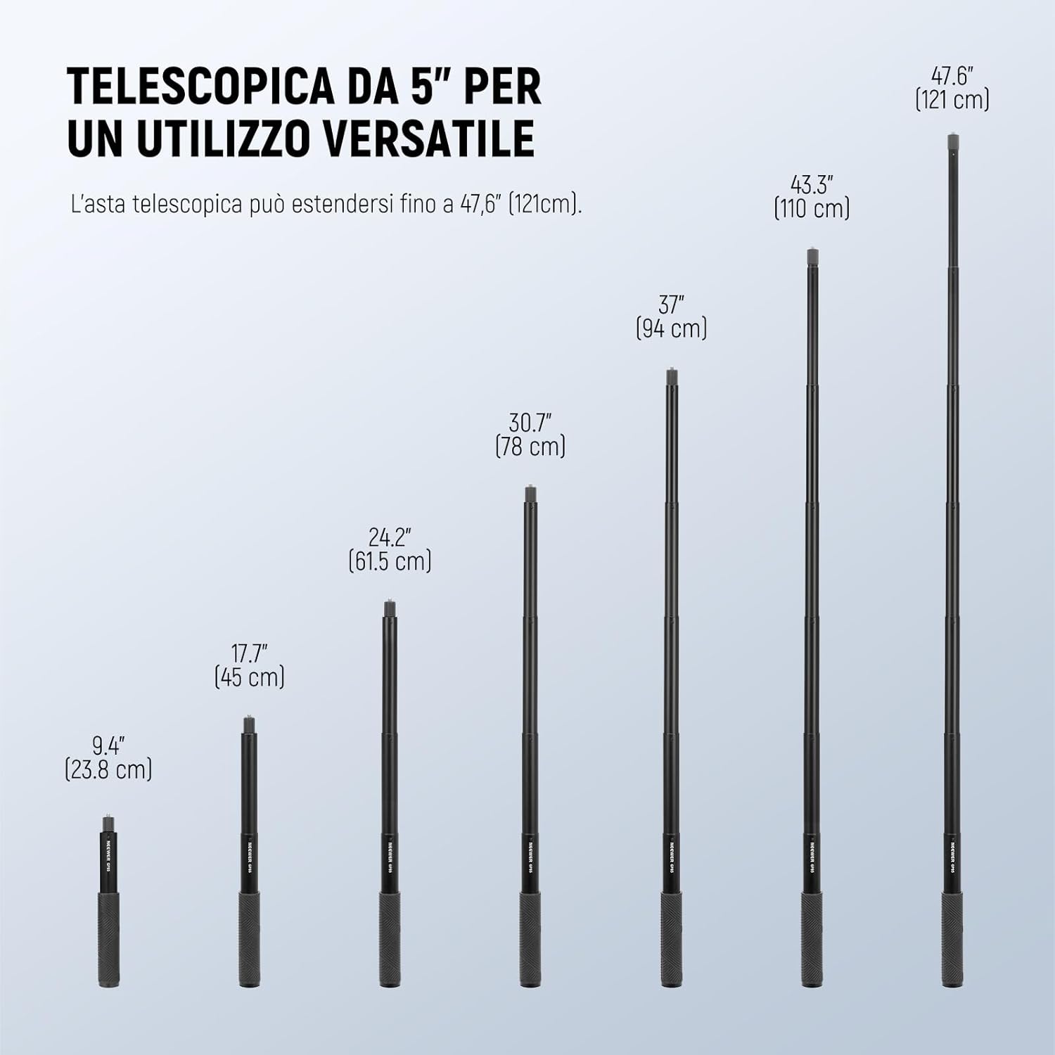 Thumbnail 2 de NEEWER GP-85 Kit asta di prolunga per action cam con selfie stick invisibile 121 cm e supporto magnetico a sgancio rapido