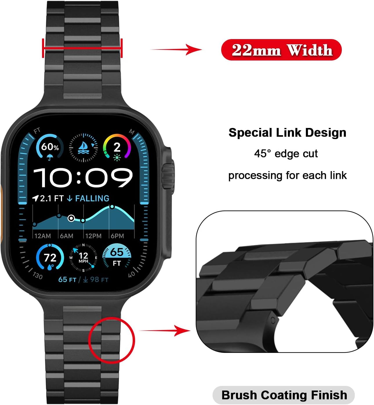 Thumbnail 2 de ARTCHE Stainless Steel Watch Strap for Apple Watch (43–49mm) – Adjustable Sport Band for Series 8/7/6/SE/5/4/3/2/1