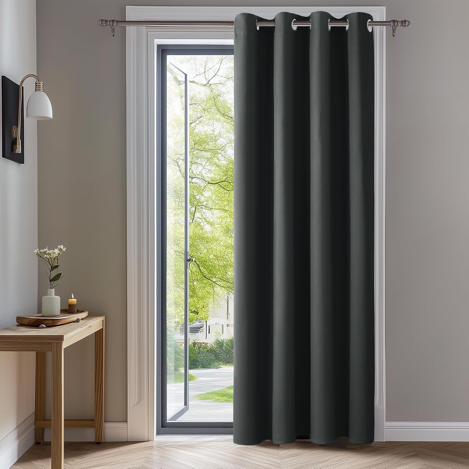 Detalle de Deconovo Blickdichter Verdunklungsvorhang mit Ösen, Thermogardine 200 x 140 cm, Dunkelgrau – 1 Stück