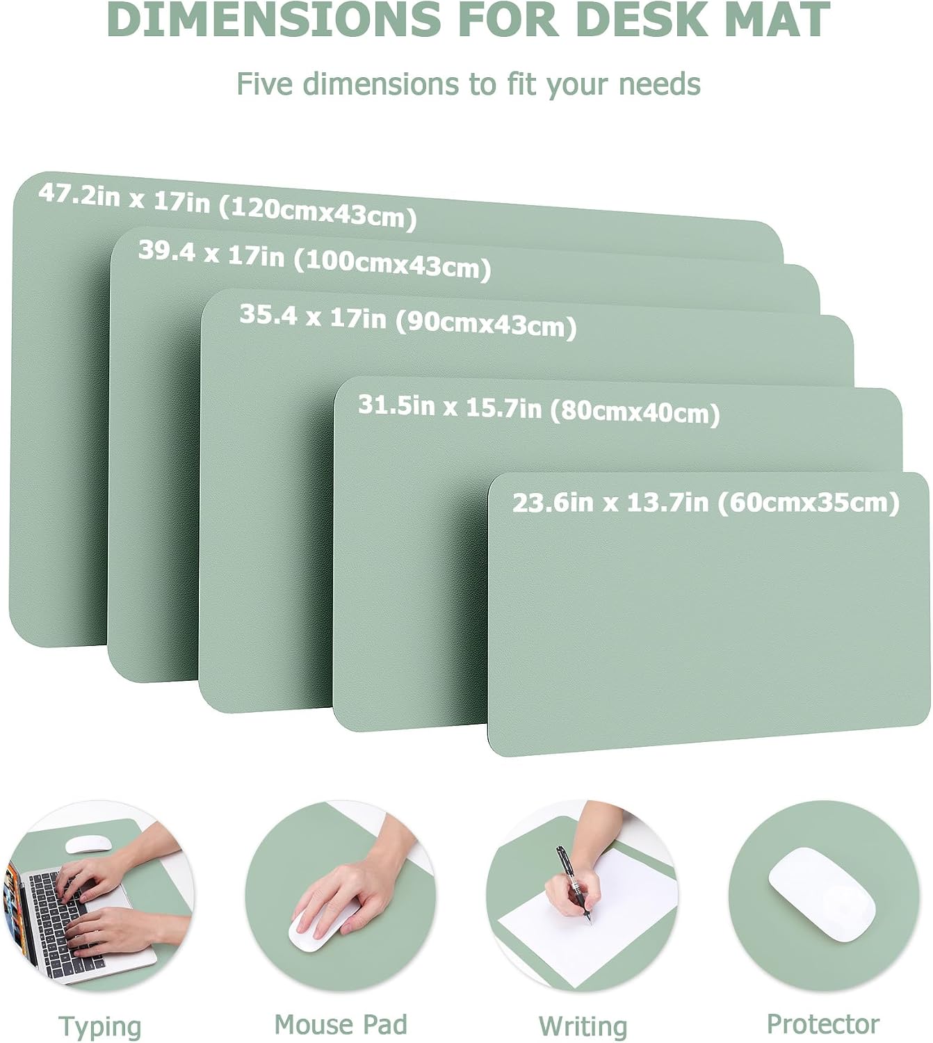 Detalle de MOLMO Non-Slip Desk Mat (Light Green) – Waterproof desk pad, large leather-style mouse mat for office & home, 60 x 35 cm